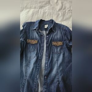 Chico's Blue Denim Shirt with Gold Studs